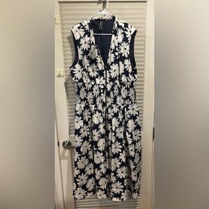 Anthropologie Maeve Navy and White Floral Midi Dress